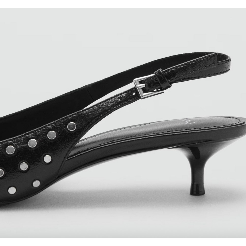 NEW MANGO MNG BLACK STUDDED KITTEN HEELS SLINGBACK PUMPS SHOES SZ 6.5 37 - Picture 5 of 14